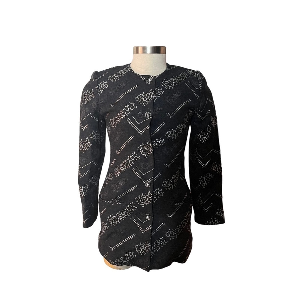 Jabe Andrea Behar Charcoal Silver Honeycomb Spider Web 5-Button Suit Jacket Sz 8